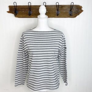 Saint James Top Pullover Striped 100% Cotton Gray White